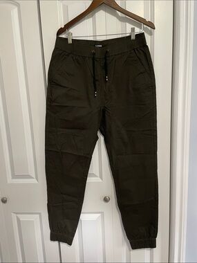 Olive Green Men's Jogger Pants with Drawstring Waist